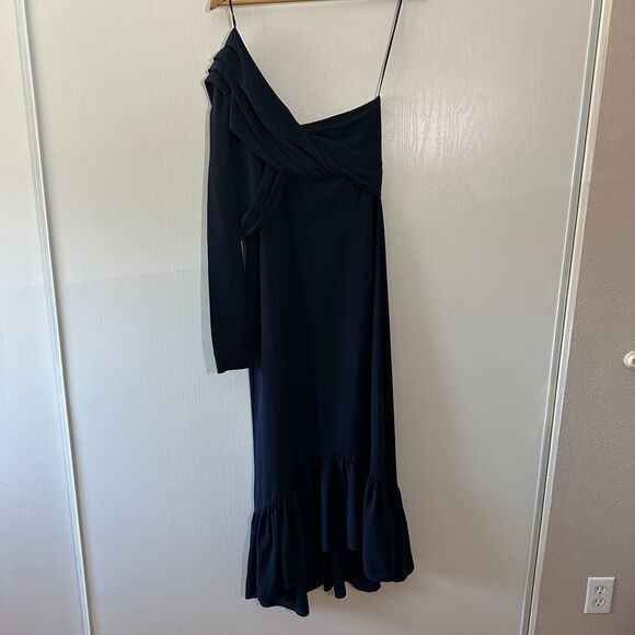 Rokh One Shoulder Midi Sheath Dress Navy Blue Size 40 US 8 - Picture 2 of 12